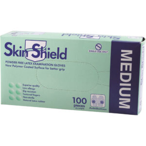 Skin Shield Latex Gloves Powder Free Medium x 100 Pack_